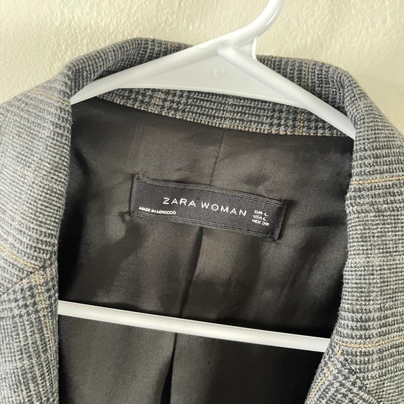 Zara Glen Plaid Double Button Black Grey Womens Blazer Size Large - Picture 7 of 8